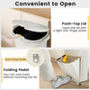 10-gallon beige kitchen trash can with push-top lid, folding pedal, and dual removable buckets for easy waste disposal.