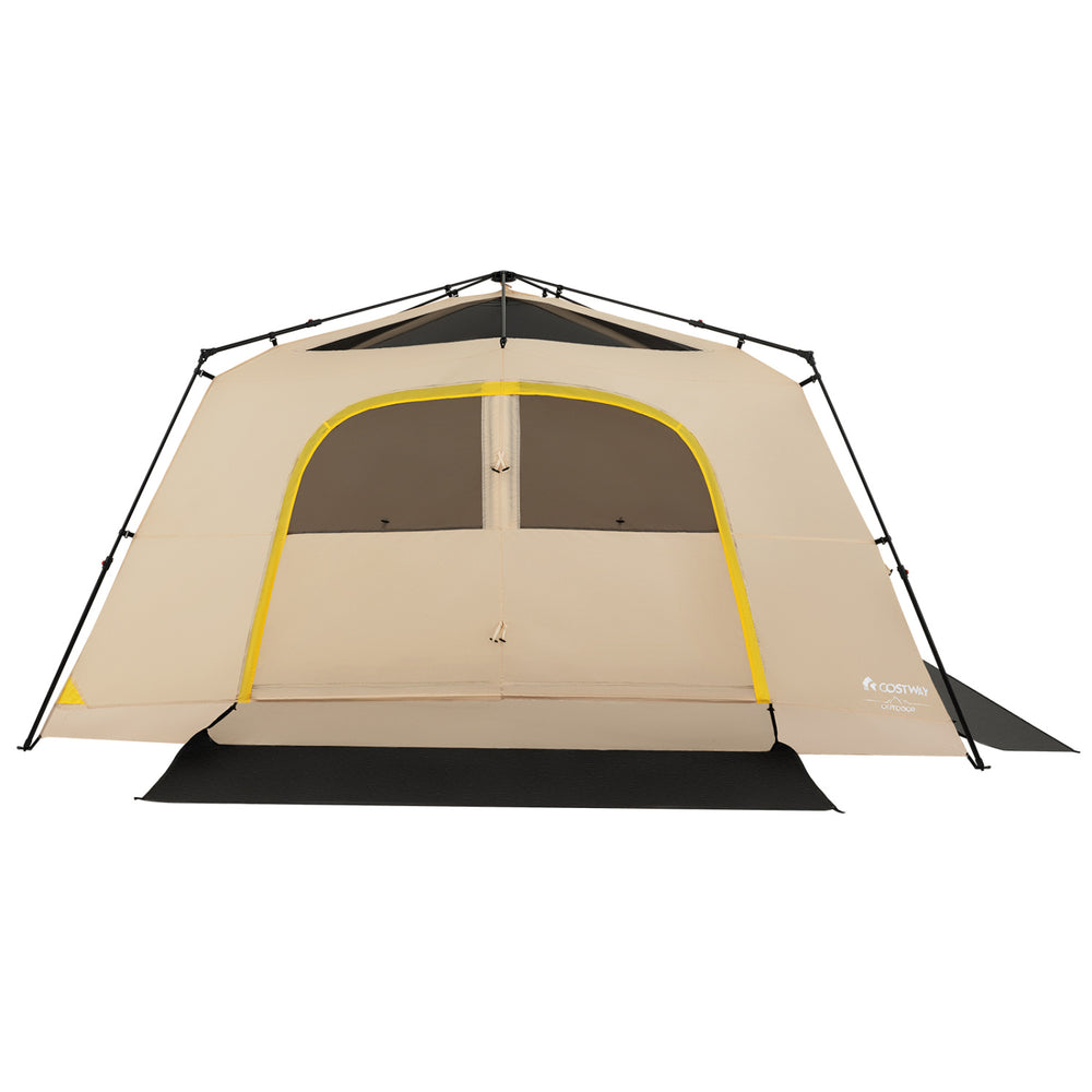 Large 10-person instant cabin camping tent with rainfly, featuring quick setup, excellent ventilation, and durable materials.