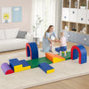 Colorful 10-piece foam climbing blocks set in a play gym, featuring safe rounded edges for toddlers' fun and learning.