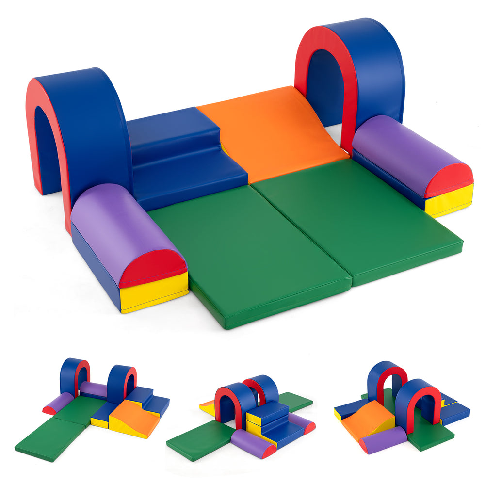 Colorful 10-piece foam climbing blocks set with waterproof PU leather, ideal for toddlers' play and learning activities.