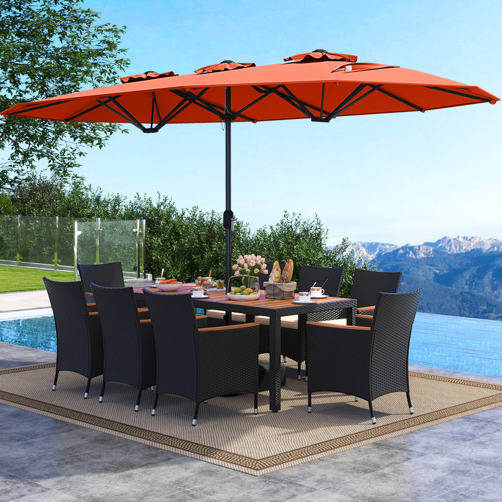 10 Piece Outdoor Dining Set with 15 Feet Double-Sided Twin Umbrella-Orange - Gallery View 1 of 6