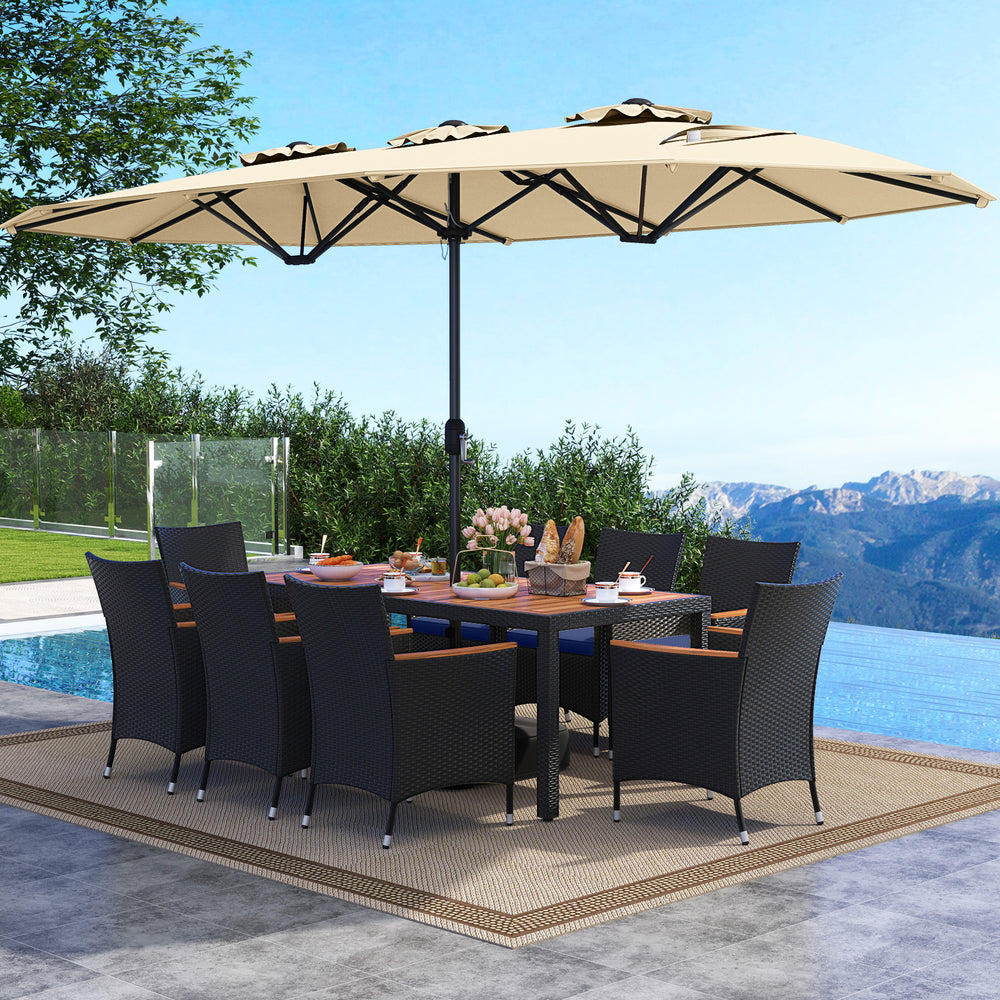 10 Piece Outdoor Patio Dining Set with 15 Feet Double-Sided Twin Umbrella-Beige - Gallery View 1 of 6