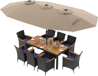 Costway 10-Piece Outdoor Patio Dining Set w/ 15' Double-Sided Twin Umbrella 659827341 New
