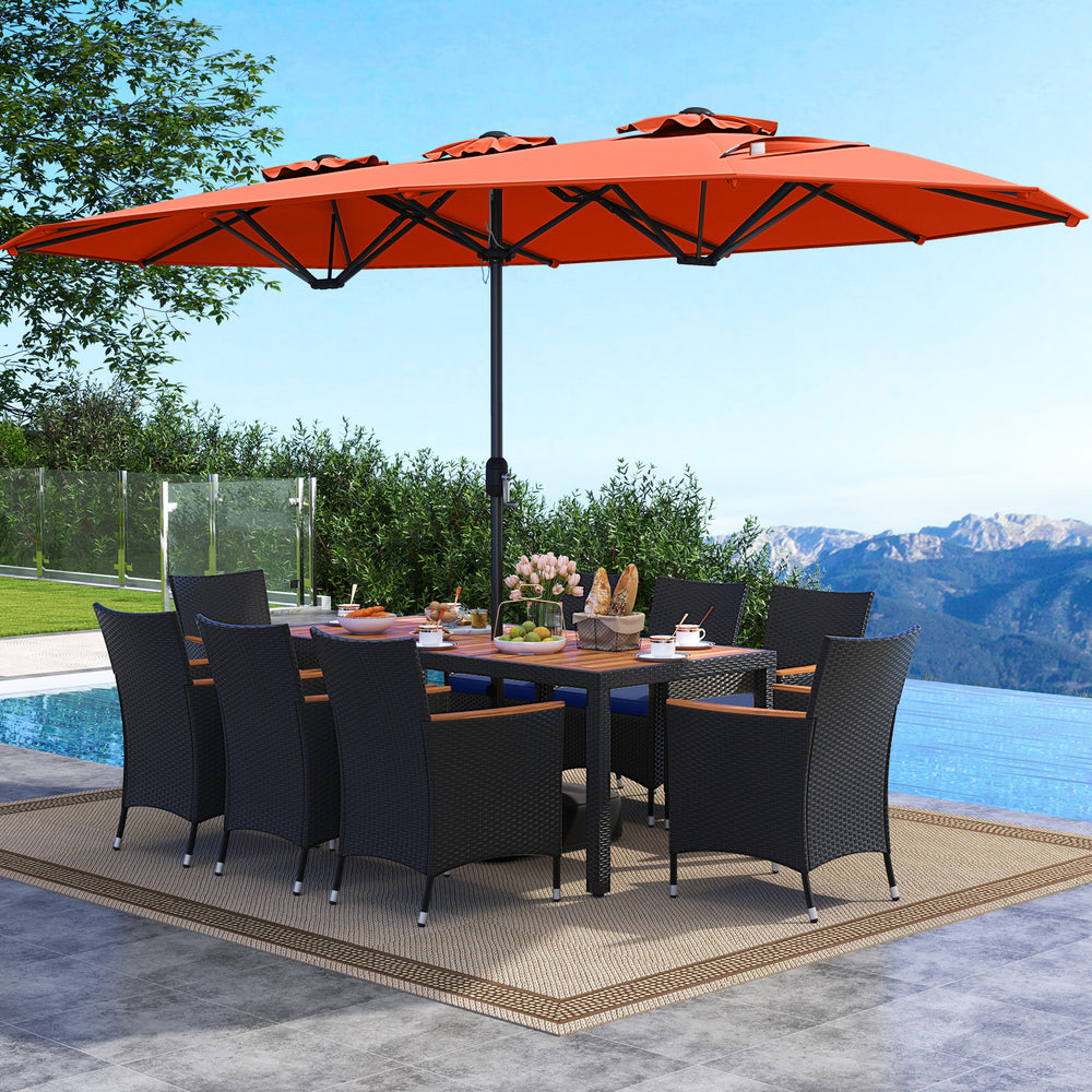 10 Piece Outdoor Patio Dining Set with 15 Feet Double-Sided Twin Umbrella-Orange - Gallery View 1 of 6