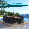 10 Piece Outdoor Patio Dining Set with 15 Feet Double-Sided Twin Umbrella-Turquoise - Gallery View 1 of 6