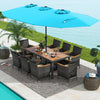 10 Pieces Patio Wicker Dining Set with 15 Feet Double-Sided Patio Umbrella-Turquoise - Gallery View 1 of 6