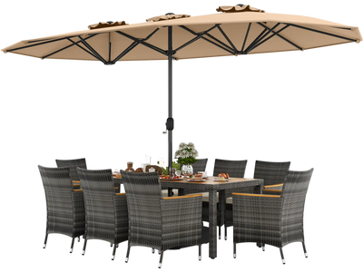 Costway 10-Pc Wicker Outdoor Dining Set for 8 w/ 15' Patio Umbrella 51934768 New