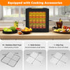 10 stainless steel trays dryer with 10 presets, featuring a 4-sided design and LED lights for easy food monitoring.