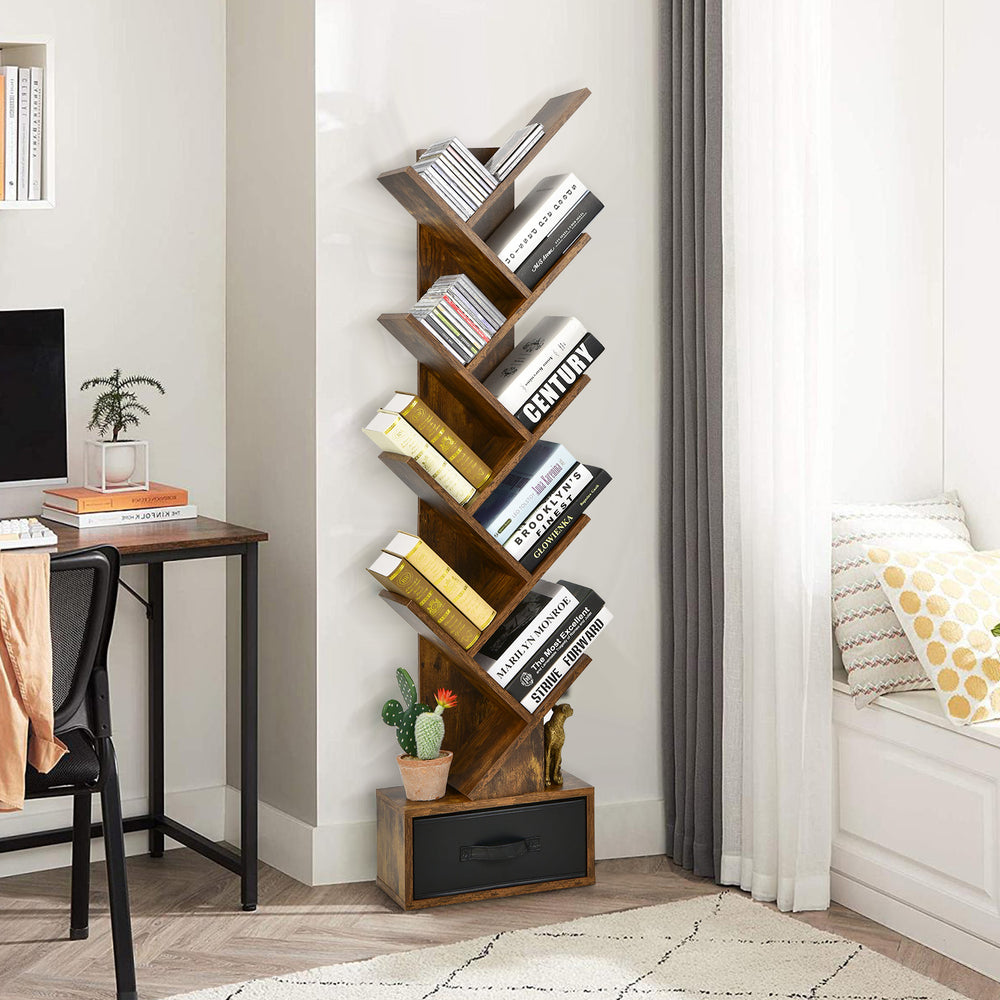 10-tier Tree Bookshelf with Drawer Free-standing Storage Bookcase - Gallery View 1 of 11
