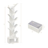 Tree-shaped 10-tier bookshelf in white with removable fabric drawer, perfect for compact storage in any room.