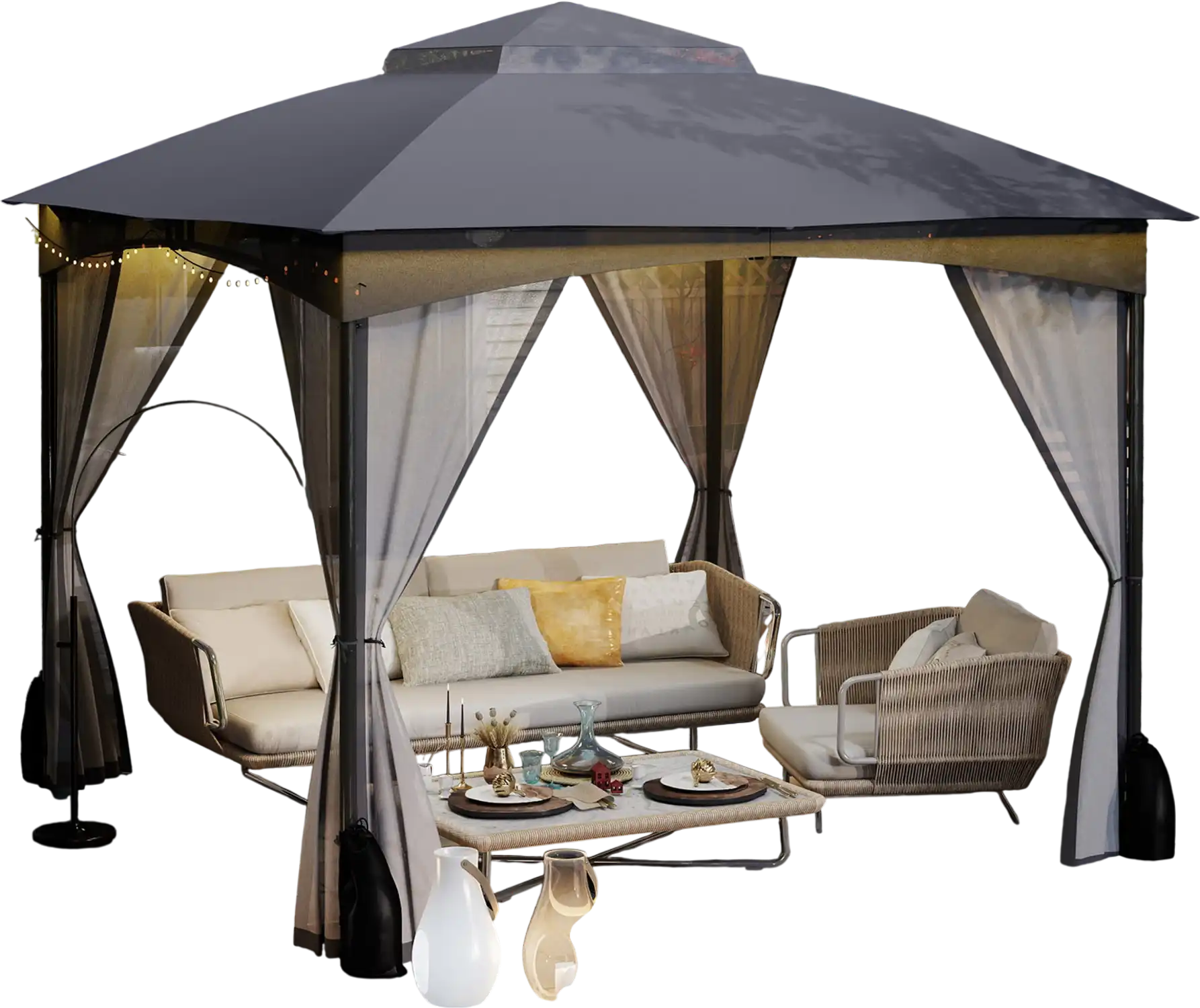Costway 10' x 10' Heavy-Duty Patio Gazebo w/ Netting Walls & 4 Sandbags Gray 169735284 New