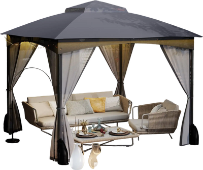 Costway 10' x 10' Heavy-Duty Patio Gazebo w/ Netting Walls & 4 Sandbags Gray 169735284 New