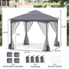 10x10 FT gray patio gazebo with mesh sidewalls, zippered doors, and included sandbags for stability and ventilation.