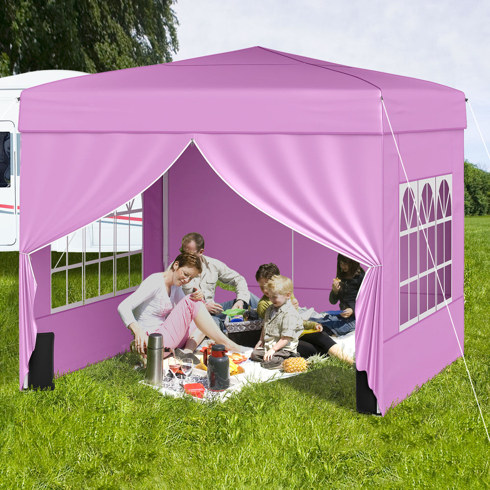10 X 10 FT Pop up Canopy Tent Outdoor Patio Commercial Sunshade Shelter with 4 Sidewalls-Pink - Gallery View 1 of 10