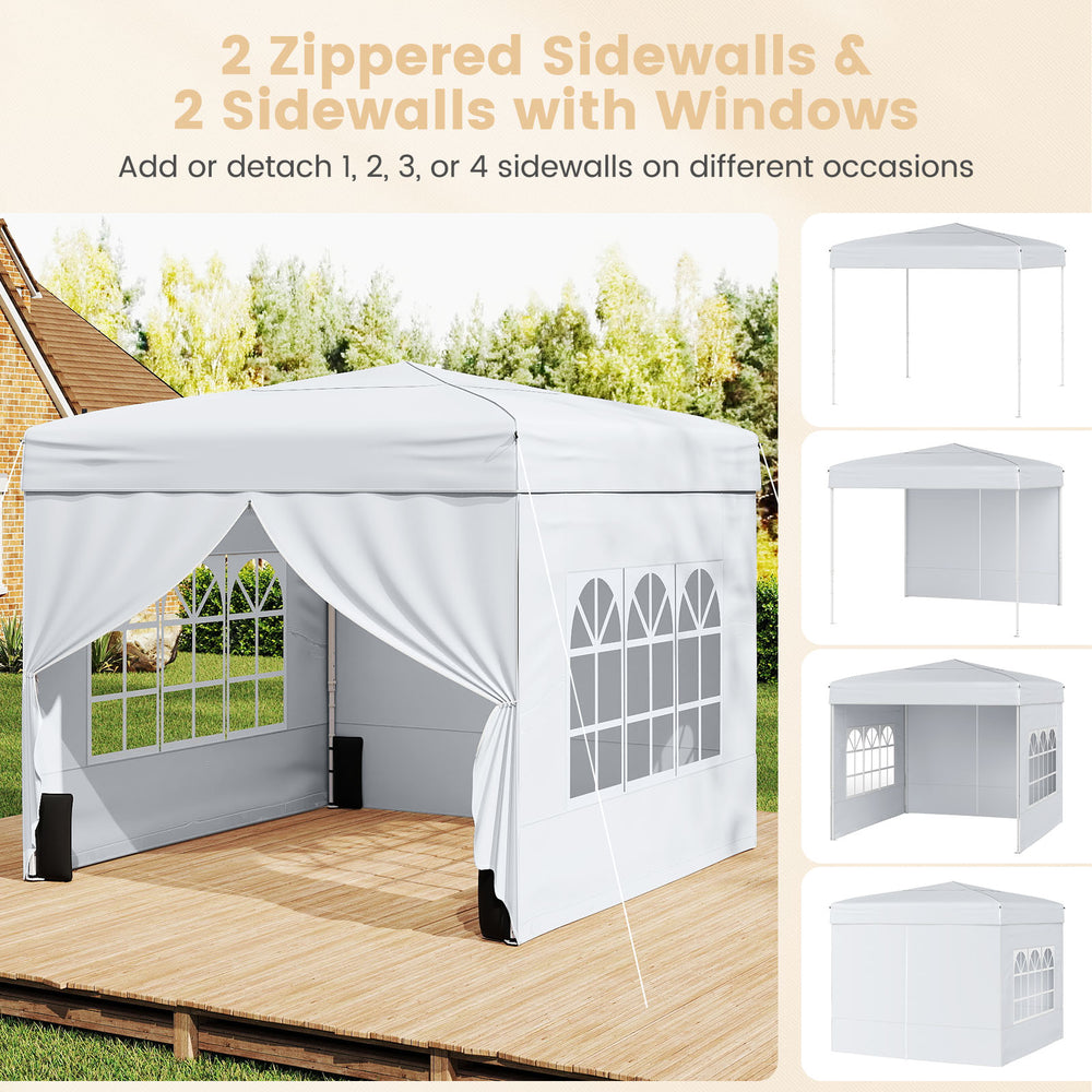 10x10 FT pop-up canopy tent with 2 zippered sidewalls and 2 windowed sidewalls, perfect for outdoor events and sun.