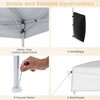 Pop up canopy tent with heavy-duty carbon steel frame, 4 sandbags, and 8 ground stakes for outdoor stability and sun.