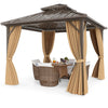 10x10 feet hardtop gazebo with waterproof curtains and netting, perfect for patio or backyard gatherings.