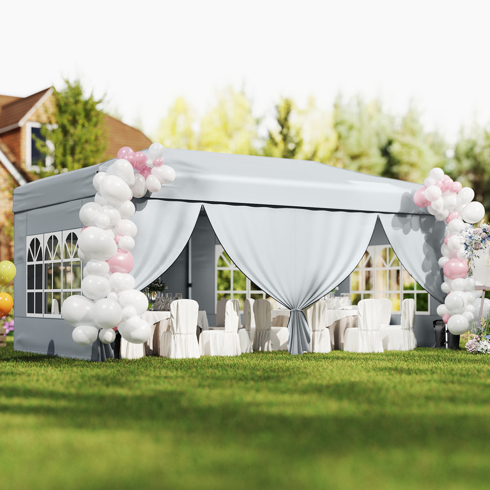 10 X 20 Feet Pop up Canopy Tent Instant Setup with 6 Sidewalls-Gray - Gallery View 1 of 12