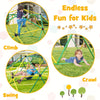 Dome climber with swing for kids, featuring durable metal pipes and safe climbing handles, perfect for backyard fun.