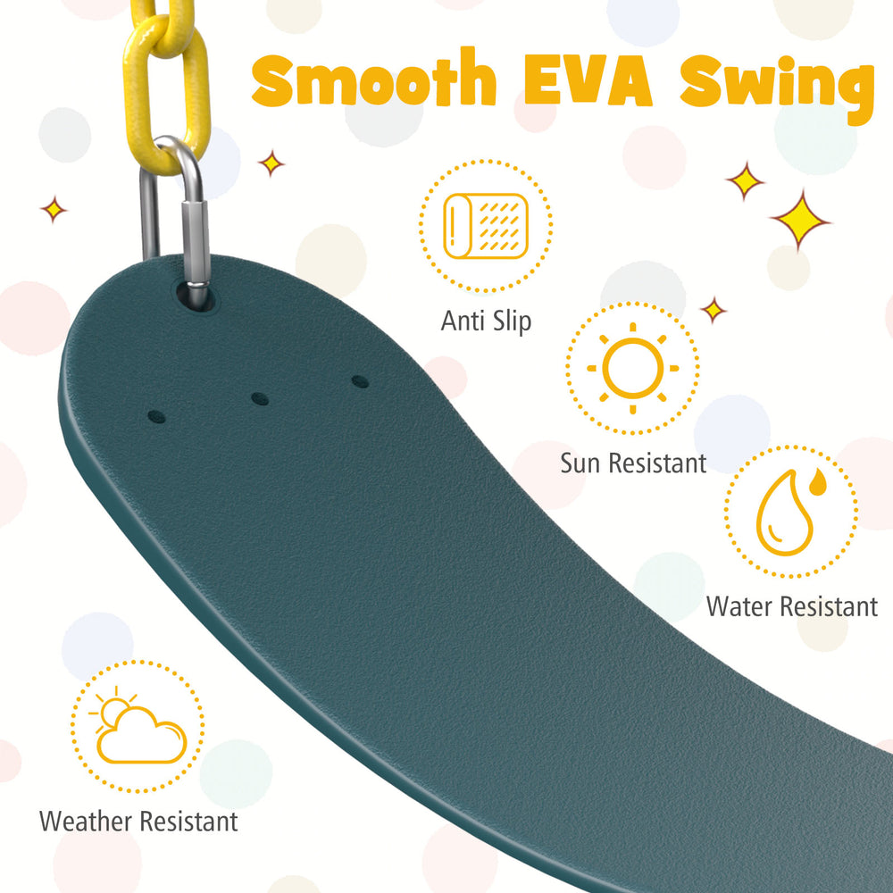 Smooth EVA swing with anti-slip surface, water-resistant design, perfect for kids' outdoor play and fun.