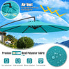 Turquoise 10 feet offset hanging umbrella with air vent, featuring fade-resistant, water-repellent polyester fabric for.