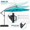 10 feet offset hanging umbrella in turquoise with tilt feature, ideal for customizable sun coverage in outdoor spaces.