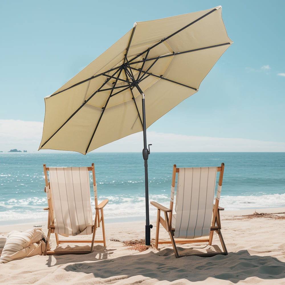 10 ft 3-tier Vented Patio Umbrella with Push Button Tilt-Beige - Gallery View 1 of 10