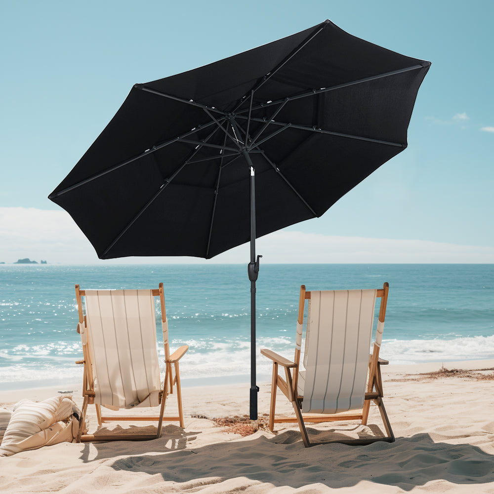 10 ft 3-tier Vented Patio Umbrella with Push Button Tilt-Black - Gallery View 1 of 10