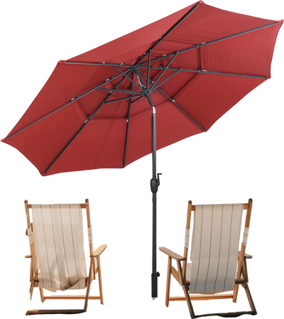 Costway 10' 3-Tier Vented Patio Umbrella Push Button Tilt Red 716429835 New