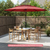 10 ft red patio umbrella with 3-tier vented top, push button tilt, and durable polyester fabric for outdoor dining.