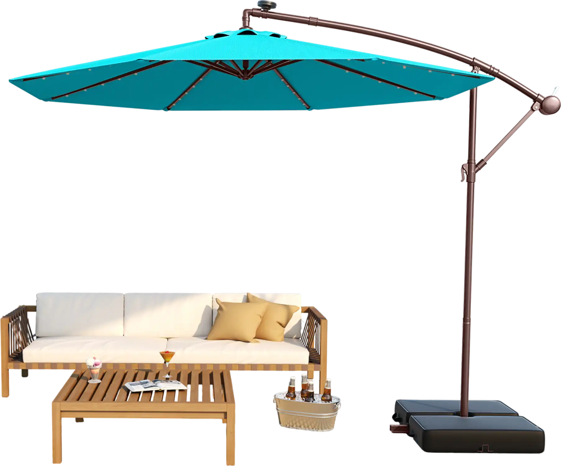 Costway 10' Patio Offset Cantilever Umbrella w/ 40 Solar Lights Turquoise 826973541 New