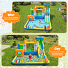 10-in-1 inflatable bounce house with water slide, featuring a splash pool and climbing wall for outdoor fun.