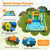 10-in-1 inflatable bounce house features a water slide, climbing wall, and splash pool for outdoor summer fun.