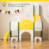 Toddler slide and climber playset in yellow with safety features, ideal for indoor play and space-saving design.