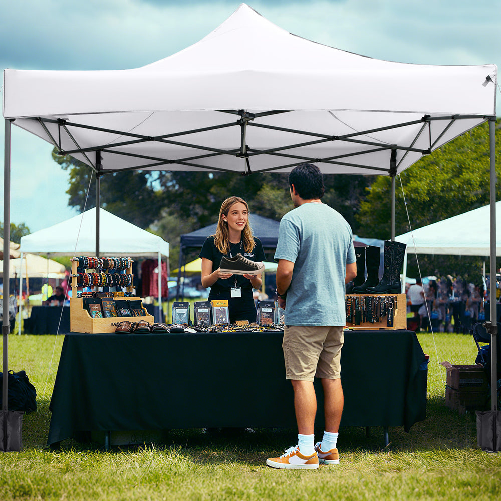 10 x 10 FT Outdoor Pop up Canopy Tent Easy Setup Gazebo Shelter with Wheeled Bag-White - Gallery View 1 of 12