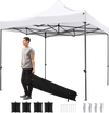 Outdoor pop-up canopy tent with wheeled bag, 10 x 10 FT, white, featuring sturdy metal frame and water-resistant fabric.