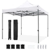 10 x 10 FT outdoor pop-up canopy tent in white with heavy-duty frame, stakes, and sandbags for stability at events.