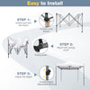 Step-by-step guide for setting up the 10 x 10 FT outdoor pop-up canopy tent with adjustable height and fixing hooks.