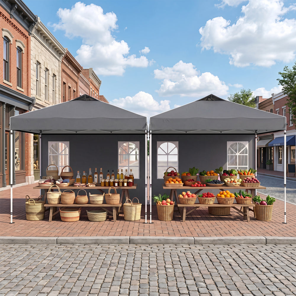 10 x 10 FT Pop Up Canopy Tent with 4 Sidewalls and Adjustable Height Waterproof-Gray - Gallery View 1 of 11