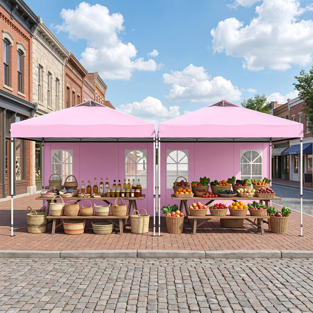 10 x 10 FT Pop Up Canopy Tent with 4 Sidewalls and Adjustable Height Waterproof-Pink - Gallery View 1 of 11