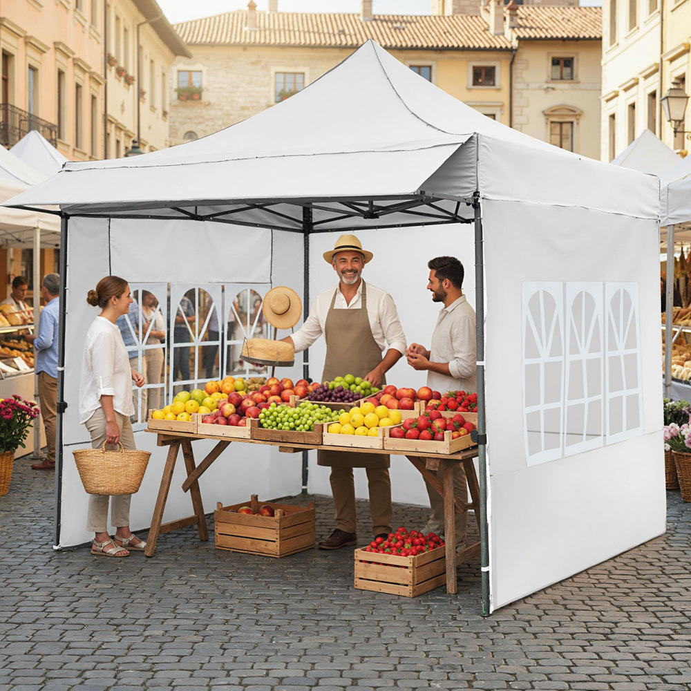 10 x 10 FT Pop up Canopy Tent with Sidewalls and Awning for Party Picnic Event-White - Gallery View 1 of 10