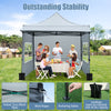 Pop up canopy tent with sidewalls and awning, gray, featuring robust metal structure for outdoor events and picnics.