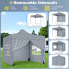 10 x 10 FT gray pop-up canopy tent with 4 removable sidewalls, featuring transparent windows for versatile outdoor use.