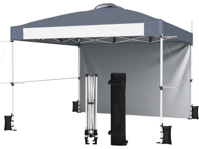 Costway 10' x 10' Foldable Commercial Pop-Up Canopy w/ Roller Bag & Banner Strip 57326194 New