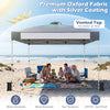 Gray 10 x 10 feet foldable pop-up canopy with vented top, ideal for outdoor events, camping, and family gatherings.