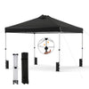 Black 10x10 feet outdoor pop-up canopy tent with adjustable height, sturdy steel frame, and wheeled carrying bag.