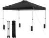 Black 10 x 10 feet outdoor pop-up canopy tent with sturdy steel frame and wheeled carrying bag for easy transport.