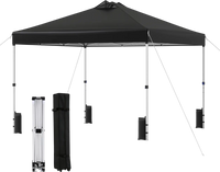 Black 10 x 10 feet outdoor pop-up canopy tent with sturdy steel frame and wheeled carrying bag for easy transport.