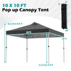 10 x 10 feet black pop-up canopy tent with adjustable height, sturdy steel frame, ideal for outdoor activities.
