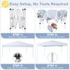 Pop up canopy tent setup steps showing frame assembly, canopy attachment, and height adjustment for outdoor events.